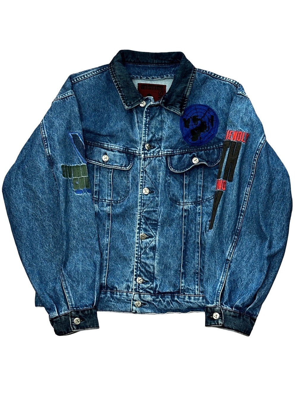 Vintage 90s Valentino Jeans Acid Wash Denim Jacket – Earth Day Patches